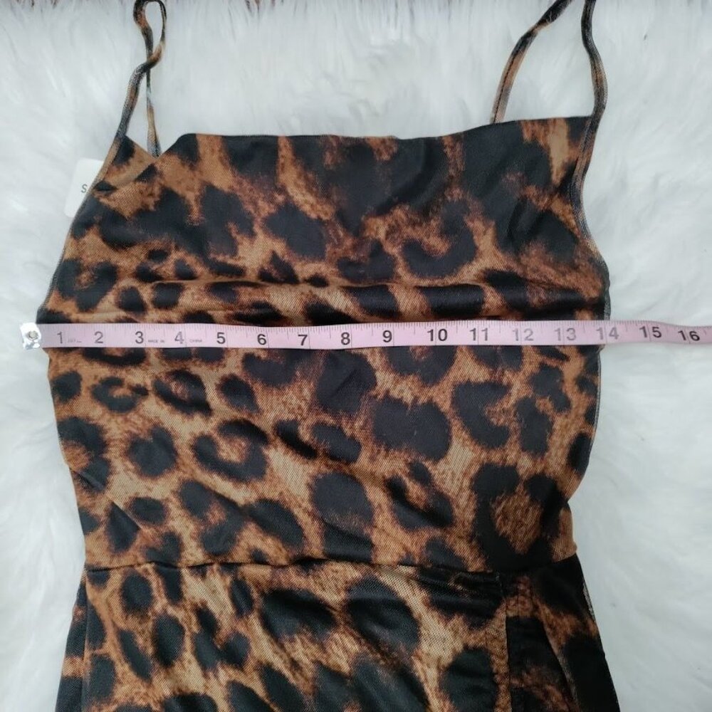 What A Girl Wants Cheetah Whimsy Twee Party Sheer Hem Mesh Mini Dress Small, NWT - Picture 6 of 9